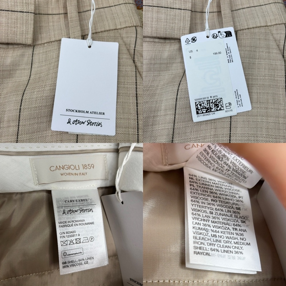 & Other Stories Wide Linen-Blend Trousers Pinstripe Tan US 4 NWT High Waist - Picture 15 of 15